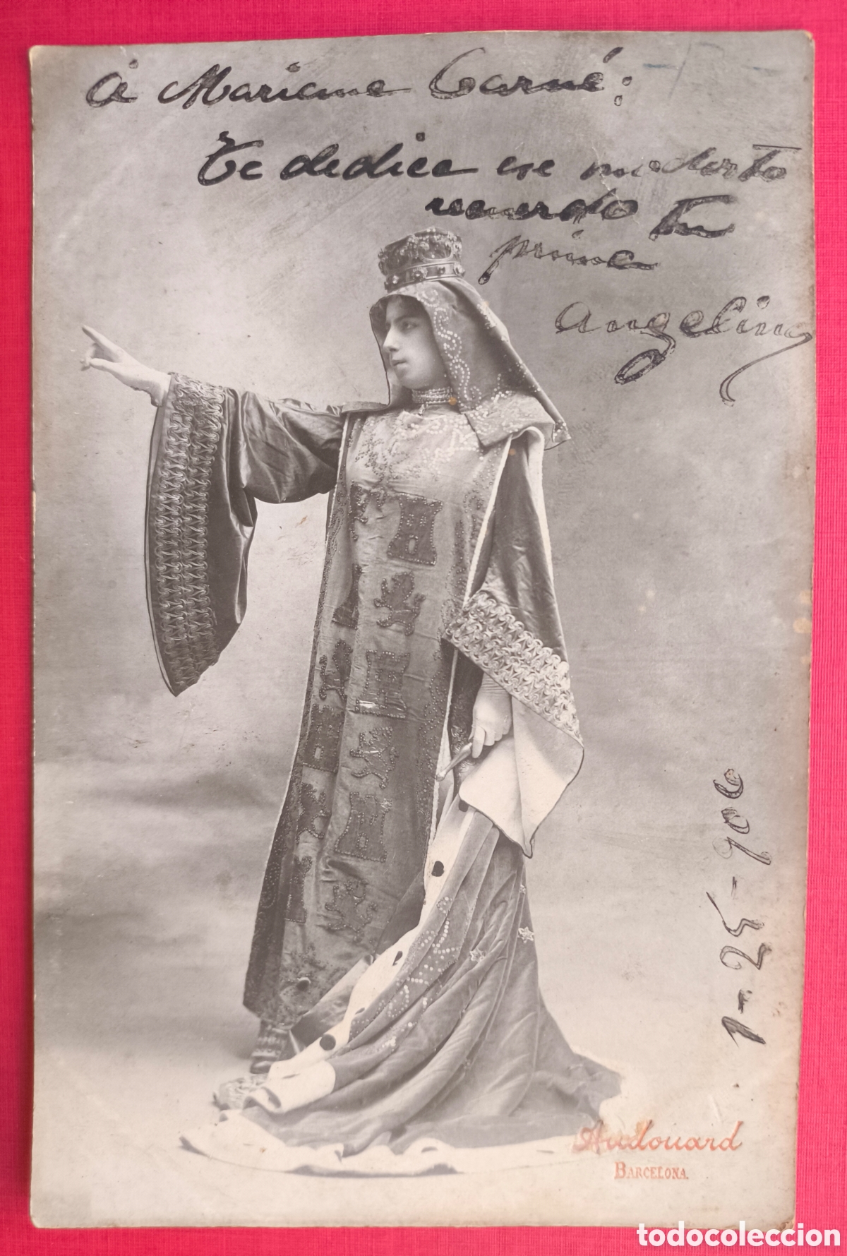 Cine: ACTRIZ DE TEATRO POSTAL FOTOTIPIA DEDICADA Y FIRMADA FOT&Oacute;GRAFO AUDOUARD BARCELONA 1906