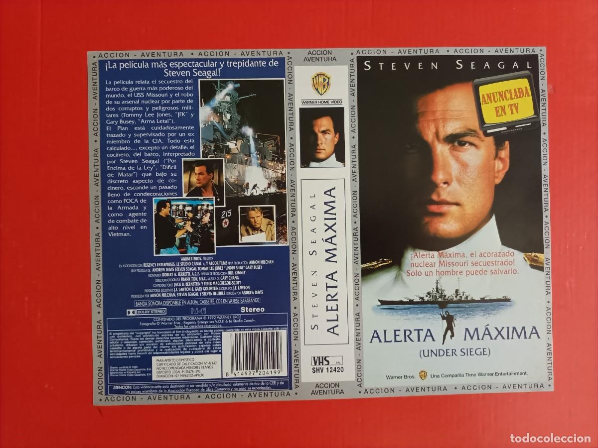 Cine: CARATULA DE LA PEL&Iacute;CULA ALERTA M&Aacute;XIMA (UNDER SIEGE) STEVEN SEAGAL, EN EL DORSO DATOS. NUEVA