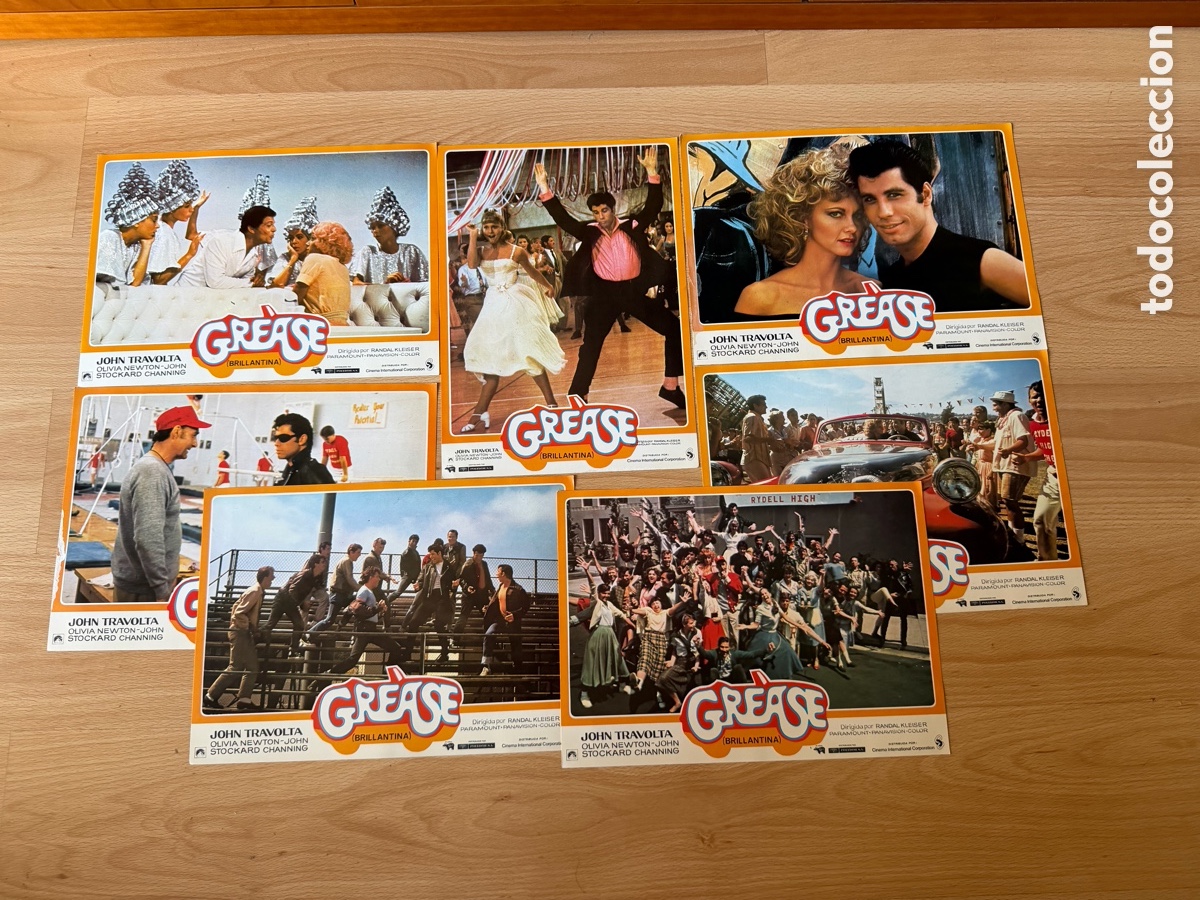 Cine: GREASE,JOHN TRAVOLTA, OLIVIA NEWTON JOHN 7 FOTOCROMOS