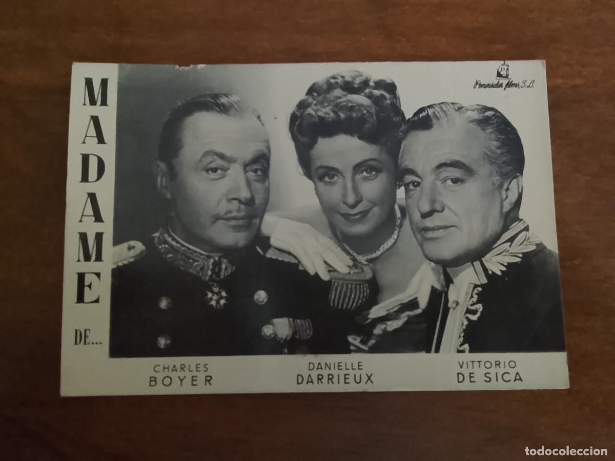 Cine: Postal de la pel&iacute;cula Madame de..., con Charles Boyer, Danielle Darrieux y Vittorio De Sica