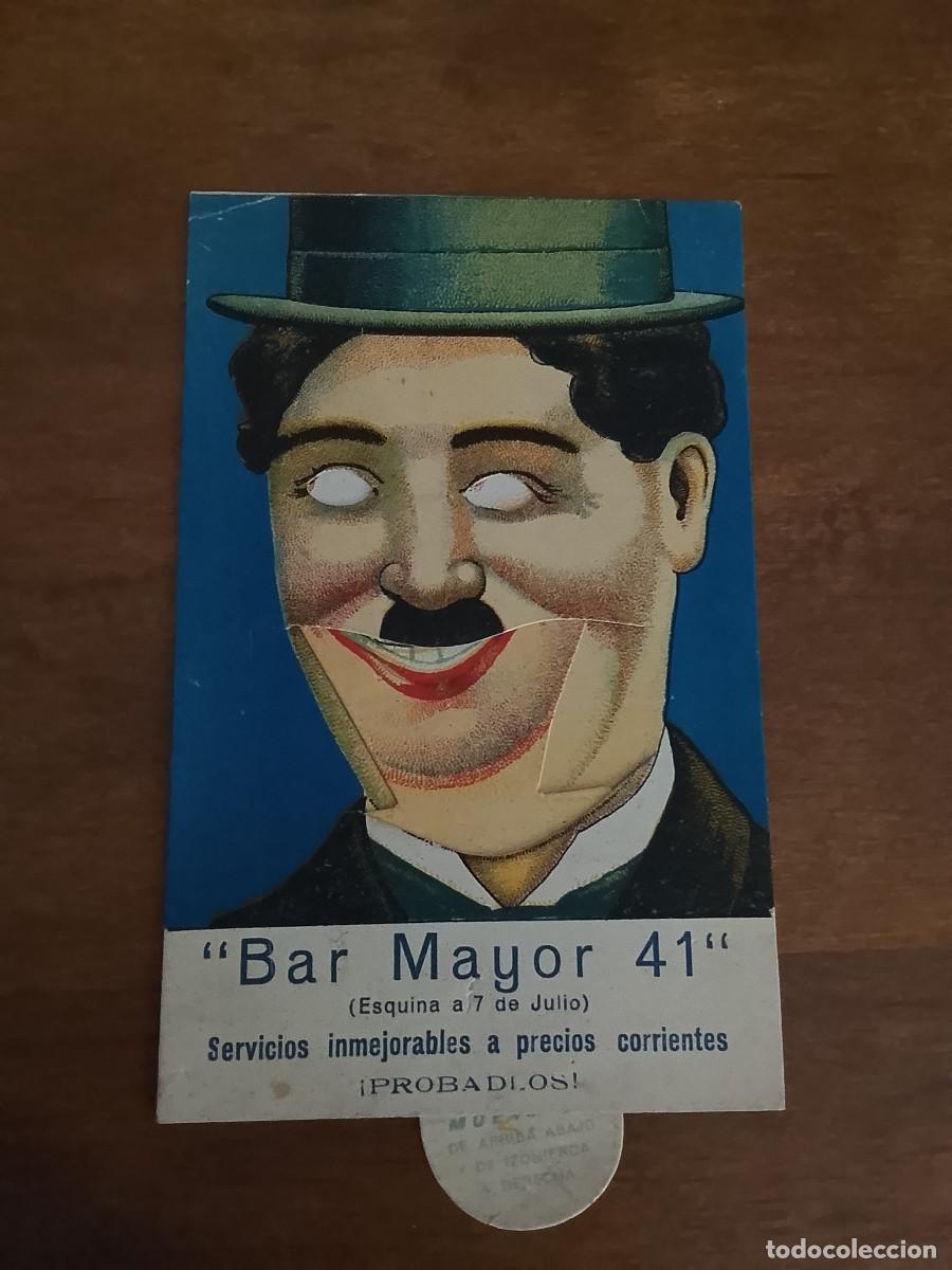 Cine: Postal m&oacute;vil de Charles Chaplin, Charlot. Publicidad del bar Mayor 41