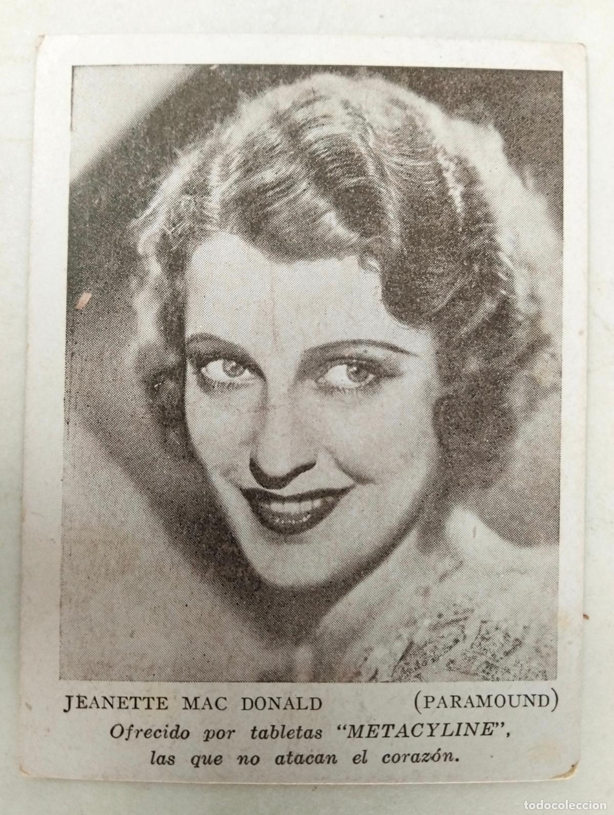 Kino: ACTRIZ JEANETTE MAC DONALD, ANTIGUA TARJETA PUBLICIDAD, METACYLINE, CONTROL DE PESO