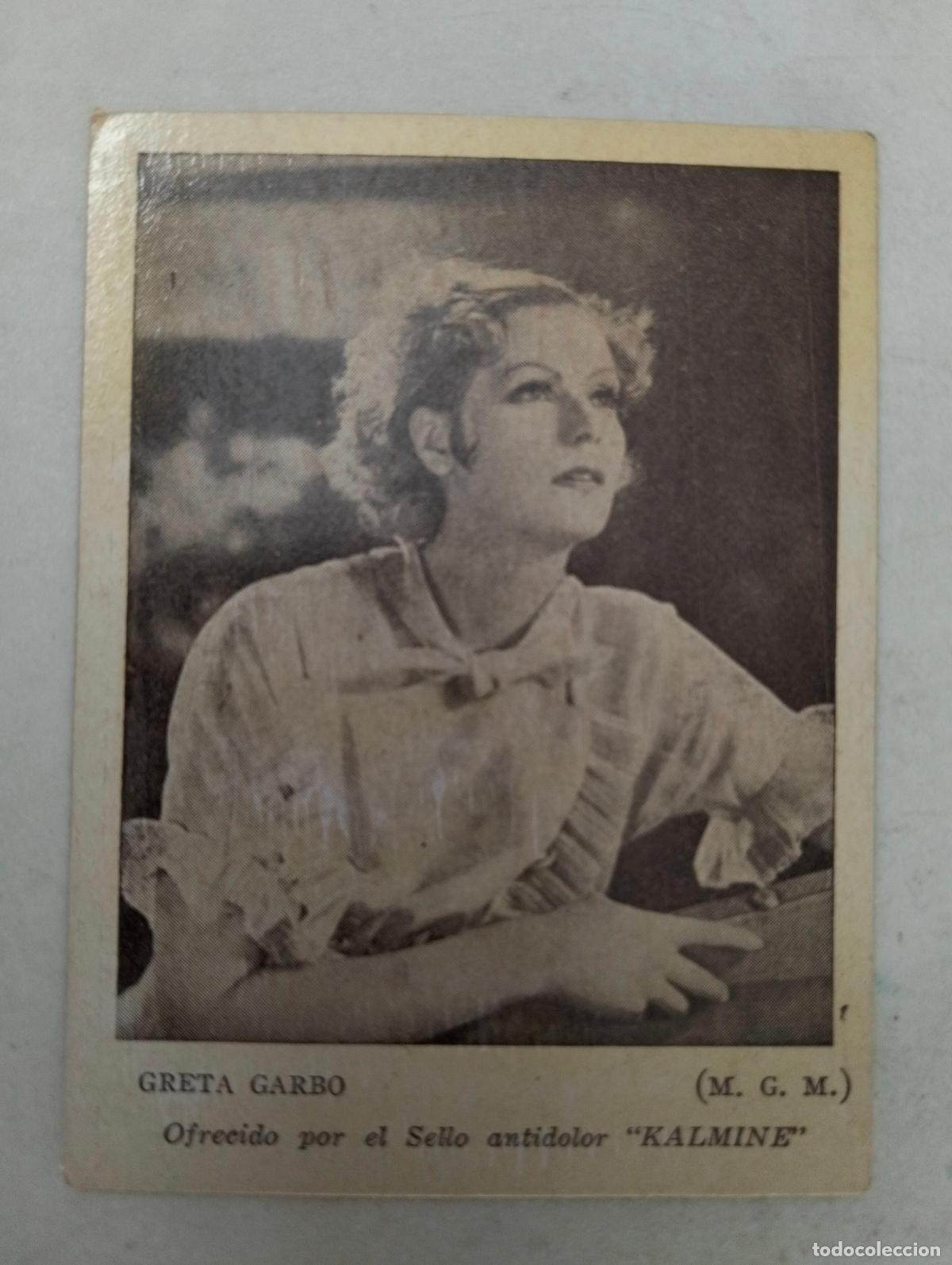 Cine: ACTRIZ GRETA GARBO, ANTIGUA TARJETA PUBLICIDAD, KALMINE, CONTROL DE PESO