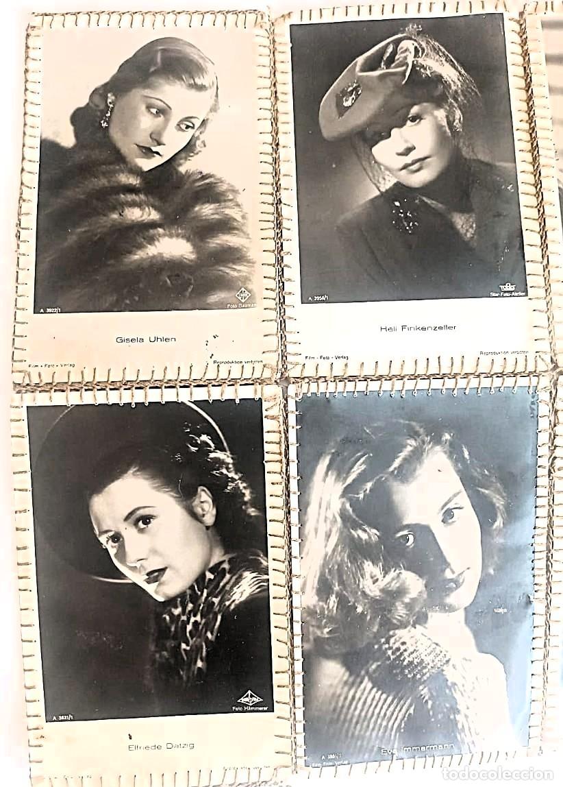 Cinema: &Aacute;lbum antiguo de los a&ntilde;os 50, en cordel, de postales de artistas de cine de la &eacute;poca.