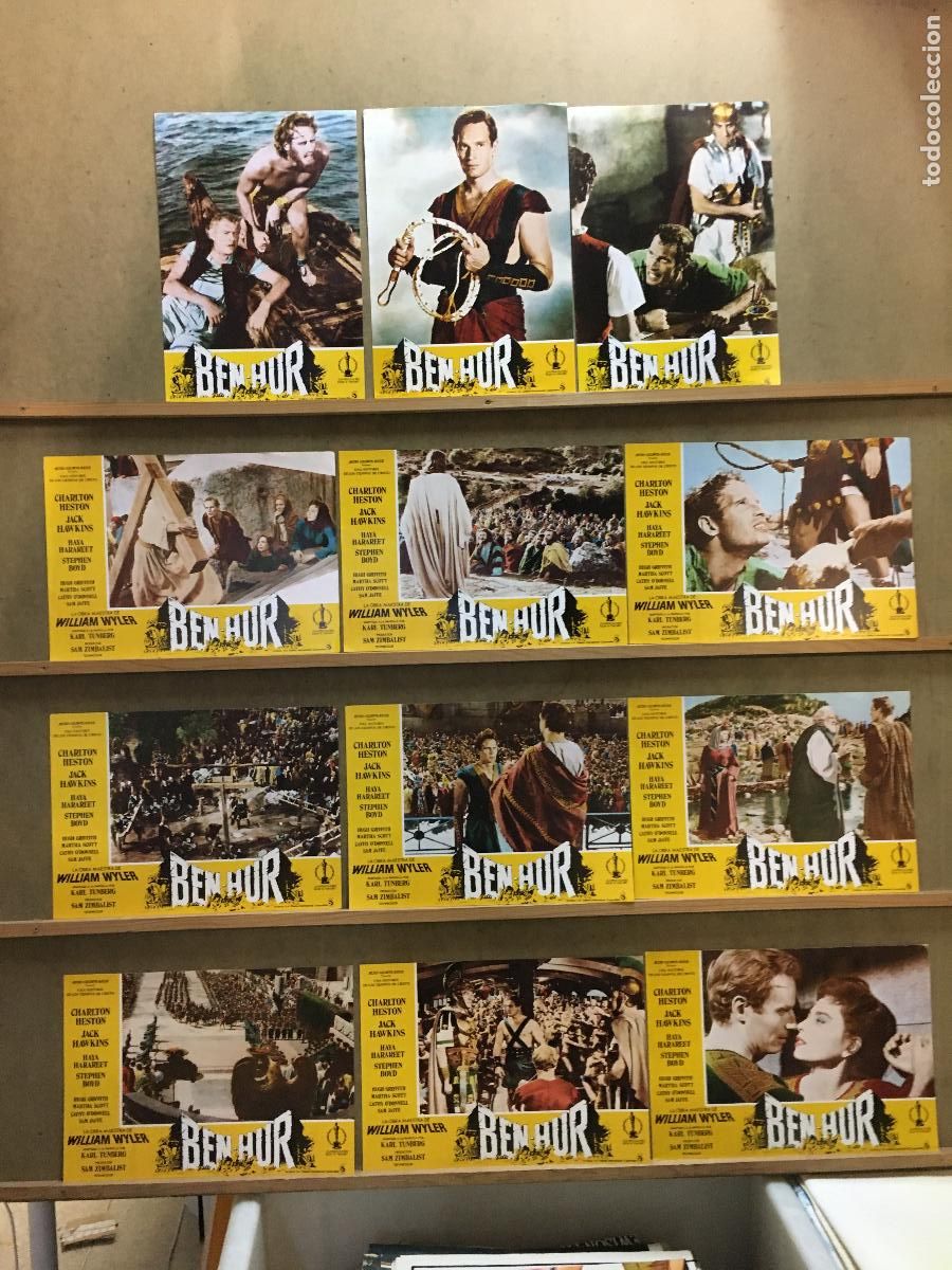 Kino: AFT09 BEN HUR CHARLTON HESTON SET COMPLETO 12 FOTOCROMOS ORIGINAL ESPA&Ntilde;OL R-70s