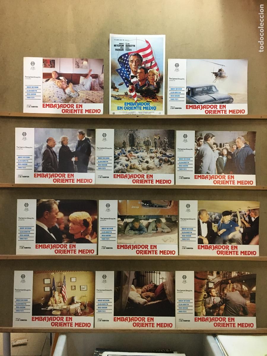 Cinema: AFT10 EMBAJADOR EN ORIENTE MEDIO HUDSON MITCHUM SET COMPLETO 12 FOTOCROMOS ORIGINAL ESTRENO