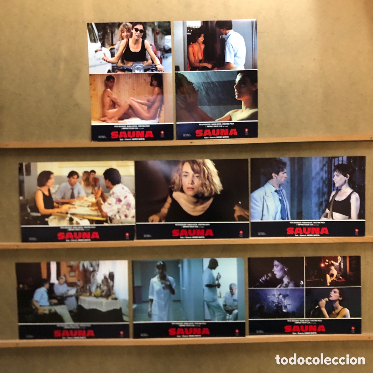 Cinema: AFT35 SAUNA NURIA HOSTA ANDREU MARTIN PATXI BISQUERT SET COMPLETO 8 FOTOCROMOS ORIGINAL ESTRENO h5