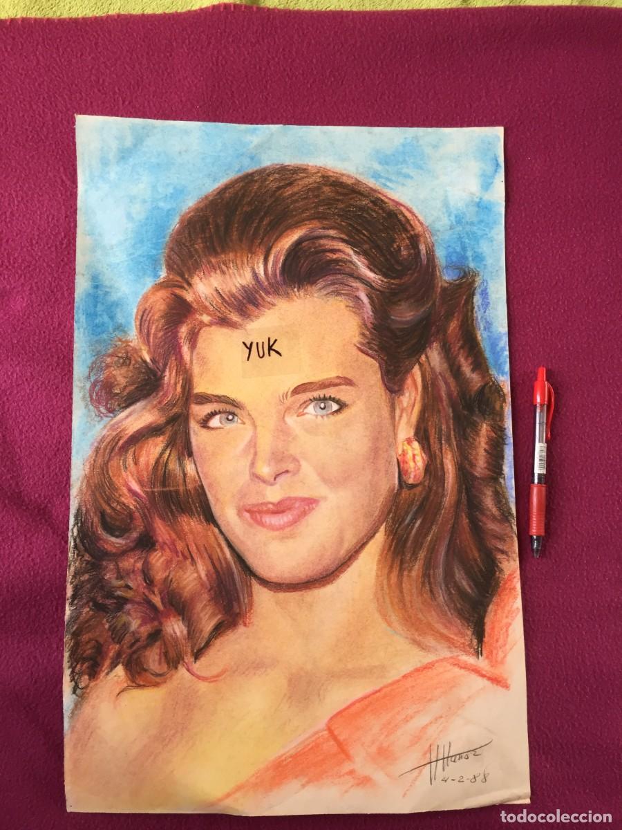 Cine: BONITO DIBUJO HECHO A MANO DE LA ACTRIZ BROOKE SHIELDS DEL A&Ntilde;O 1988 --- 50 X 32.5 CM