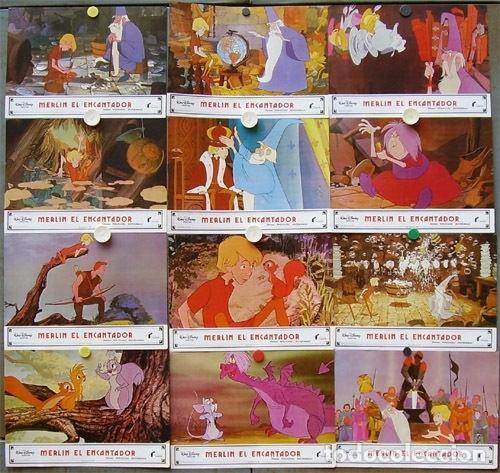 Kino: AFV15 MERLIN EL ENCANTADOR WALT DISNEY SET COMPLETO 12 FOTOCROMOS ORIGINAL ESPA&Ntilde;OL h4