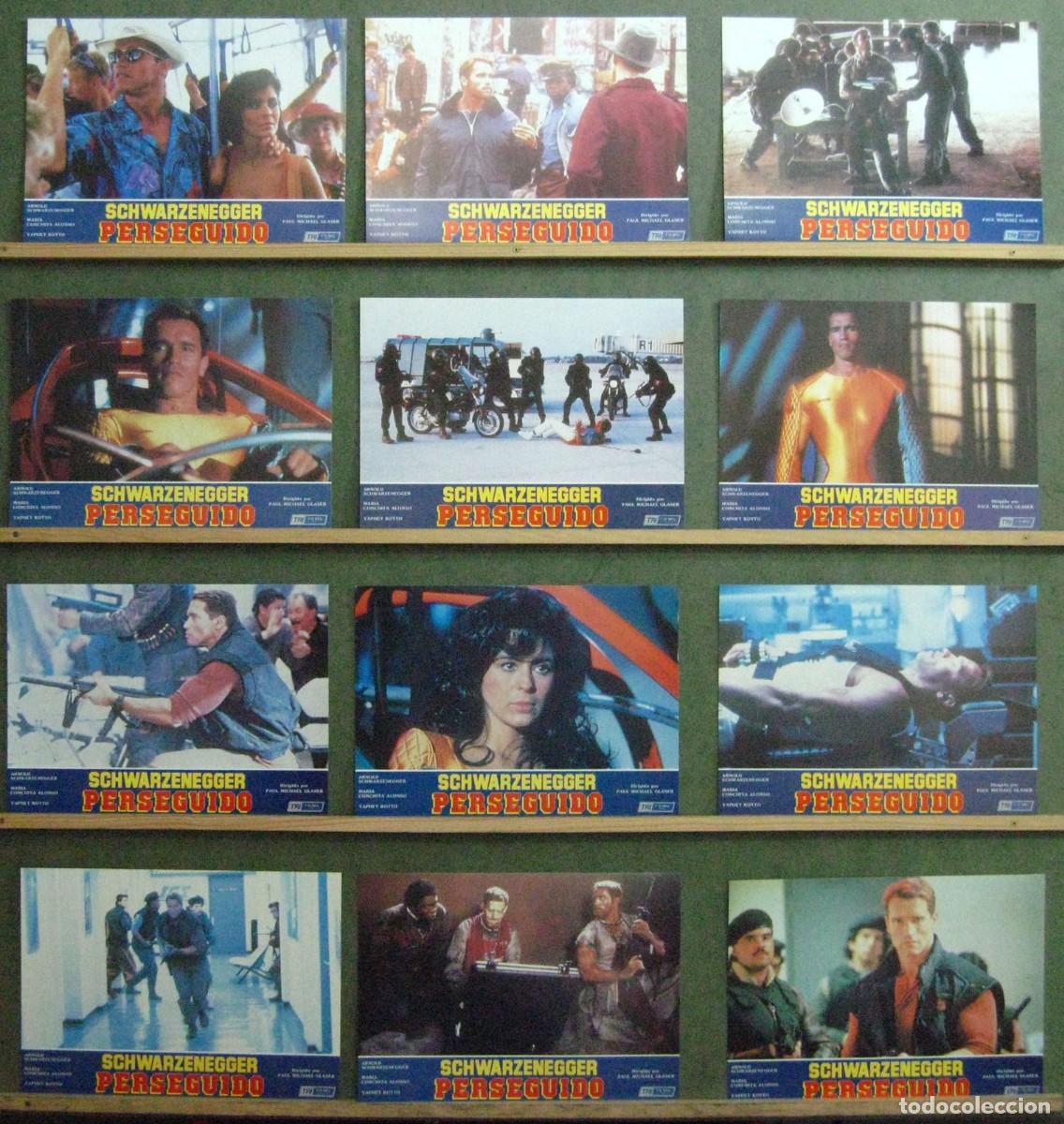 Cine: AFV21 PERSEGUIDO ARNOLD SCHWARZENEGGER STEPHEN KING SET COMPLETO 12 FOTOCROMOS ORIGINAL ESTRENO h4