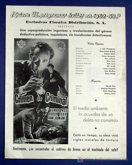 Cin&eacute;ma: MILLONARIOS POR UN D&Iacute;A. PRESSBOOK. HOJA N&ordm; 49. EXCLUSIVAS FLORALVA DISTRIBUCION. 1952.