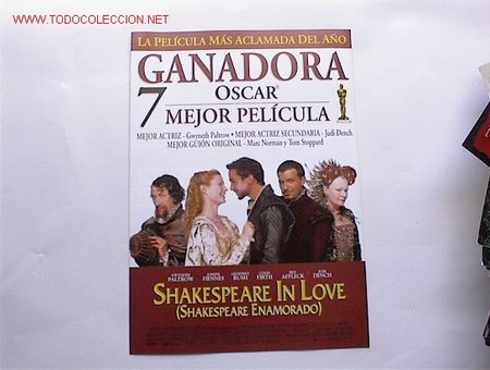 Cine: SHAKESPEARE IN LOVE      10 GUIAS A ELEGIR 25 EUROS . 100 GUIAS 130 EUROS