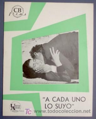 Cine: A CADA UNO LO SUYO. PRESS BOOK. UNITED ARTISTS, DISTRIBUIDO POR CB FILMS,1967.
