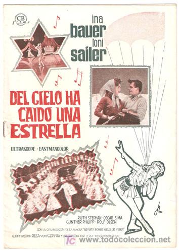 Cine: G2110 DEL CIELO HA CAIDO UNA ESTRELLA Toni Sailer Ina Bauer PATINAJE GUIA ORIGINAL CB ESTRENO