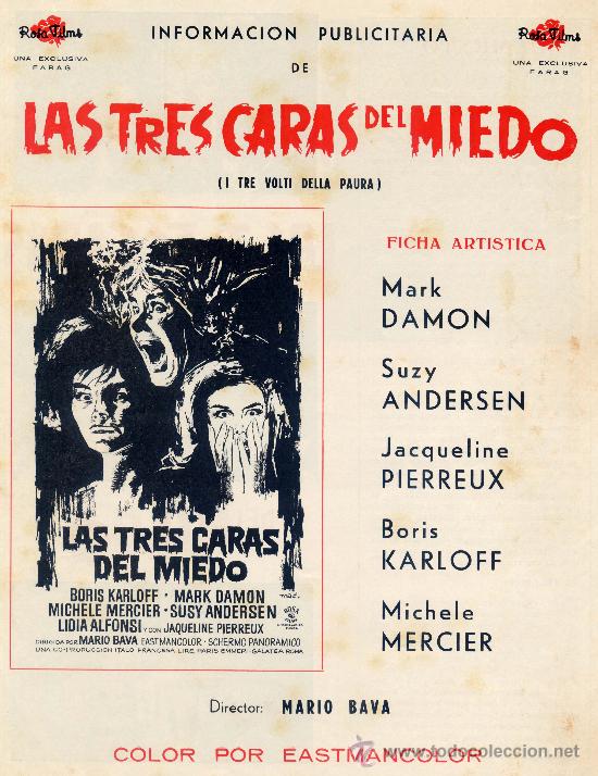 Cine: LAS TRES CARAS DEL MIEDO GUIA ORIGINAL DOBLE ESTRENO OBRA MAESTRA DEL MAESTRO DEL TERROR MARIO BAVA