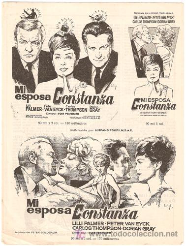 Cine: G2870 MI ESPOSA CONSTANZA LILLI PALMER SOLIGO GUIA ORIGINAL ESTRENO FOX