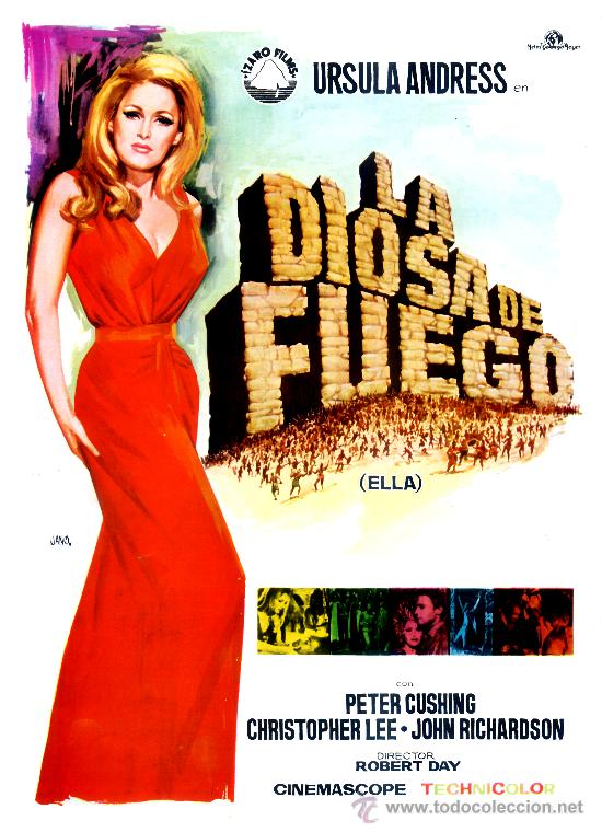 Cine: LA DIOSA DEL FUEGO (GUIA ORIGINAL ESTRENO ESPA&Ntilde;A CON FOTOS) URSULA ANDRESS-PETER CUSHING