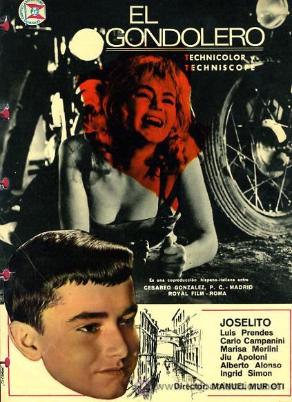 Cine: GUIA CINE , EL GONDOLERO , JOSELITO , FICHA Y ARGUMENTO AL DORSO , ORIGINAL , G493