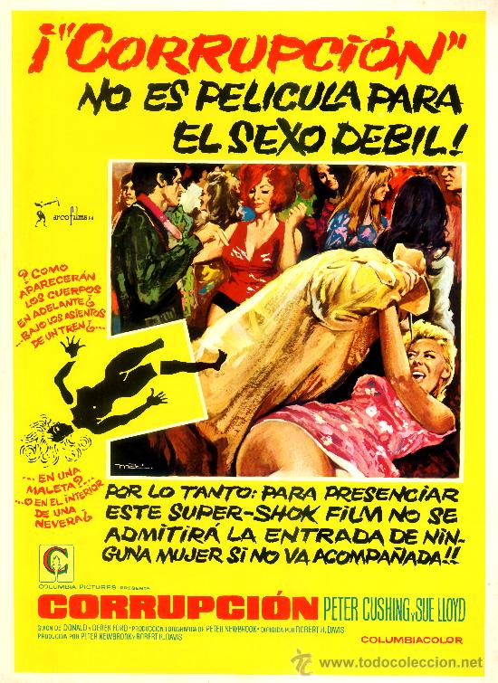 Cine: CORRUPCION 1968 (GUIA ORIGINAL 3 PAGINAS CON FOTOS ESTRENO EN ESPA&Ntilde;A) TERROR PETER CUSHING