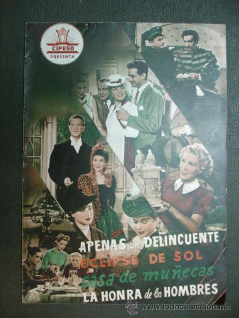 Cine: GUIA PUBLICITARIA. 'APENAS UN DELINCUENTE' 'ECLIPSE DE SOL' 'CASA DE MU&Ntilde;ECAS' 'LA HONRA DE LOS HOMB'
