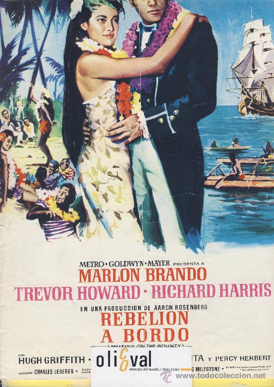 Cine: Guia de cine tama&ntilde;o 320 x 225  10 h  doble cara -Portada color- Rebelion a bordo .marlon brando
