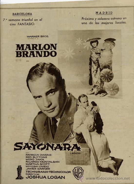 Cine: SAYONAR 1958 MARLON BRANDO HOJA REVISTA