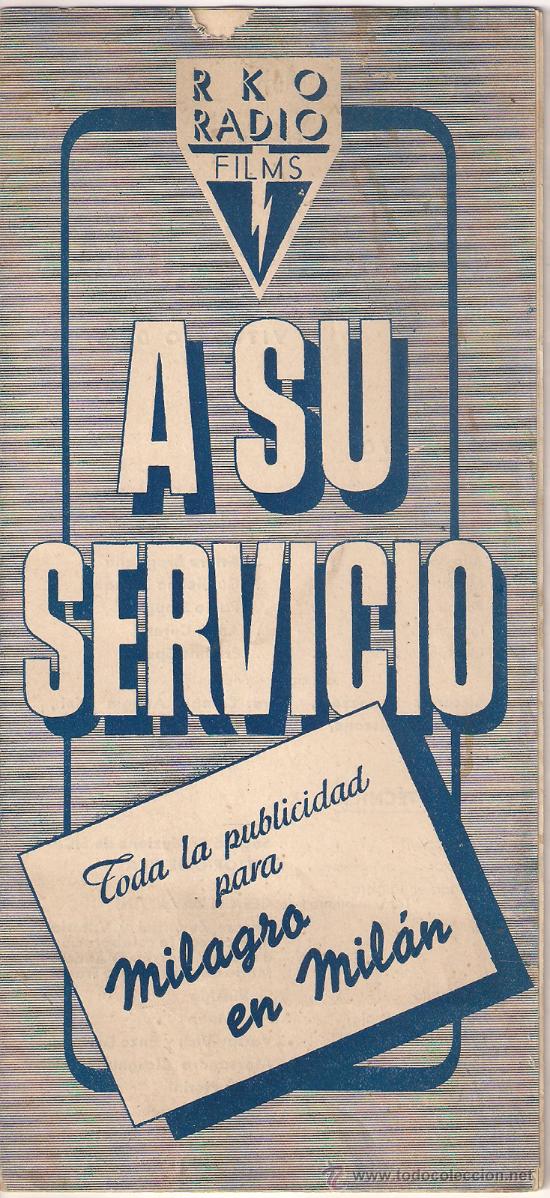 Cine: G4215 MILAGRO EN MILAN VITTORIO DE SICA GUIA ORIGINAL RKO ESTRENO