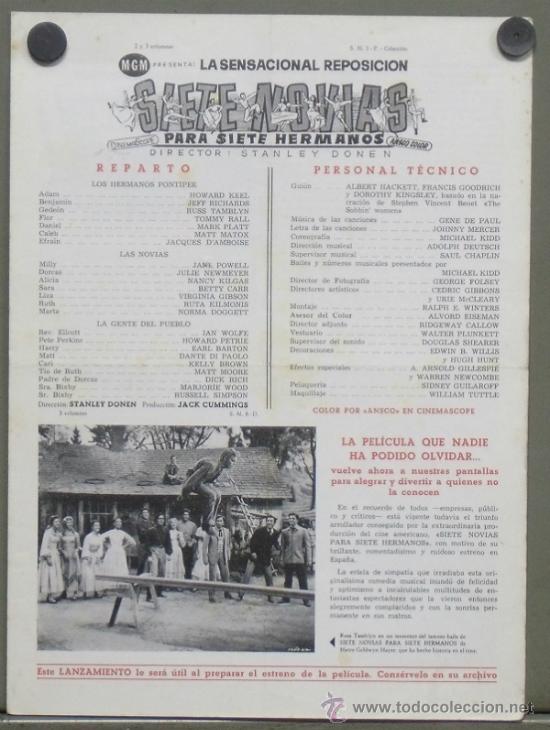 Cine: G4244 SIETE NOVIAS PARA SIETE HERMANOS STANLEY DONEN GUIA ORIGINAL MGM R-60's