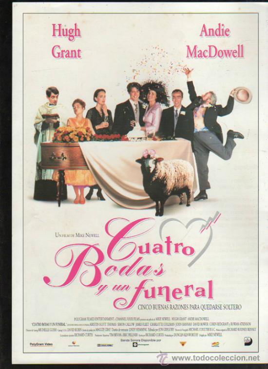 Cinema: GUIA PUBLICITARIA DE LA PELICULA CUATRO BODAS Y UN FUNERAL.