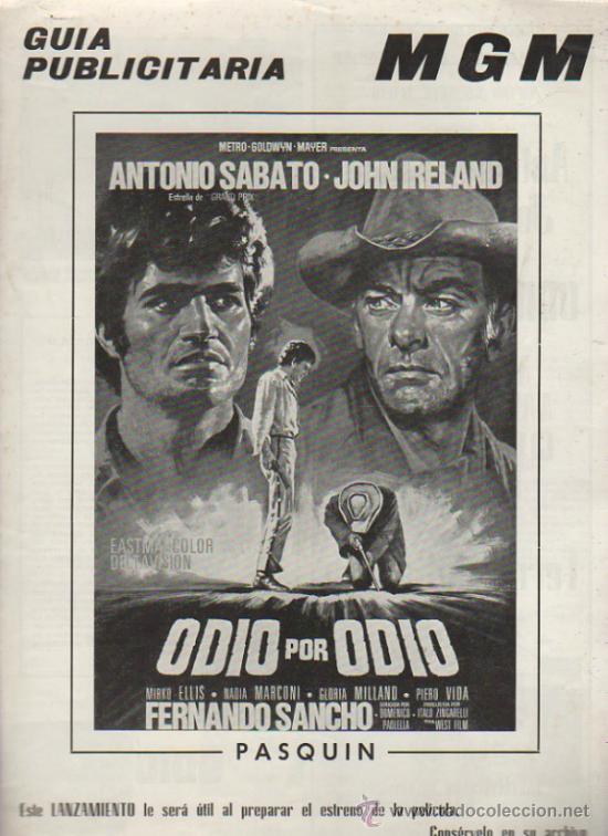 Cinema: GUIA PUBLICITARIA DE LA PELICULA ODIO POR ODIO.
