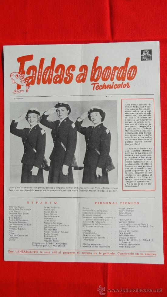 Cine: FALDAS A BORDO, GU&Iacute;A 4 P&Aacute;G. MGM, EXCTE. ESTADO, ESTHER WILLIAMS