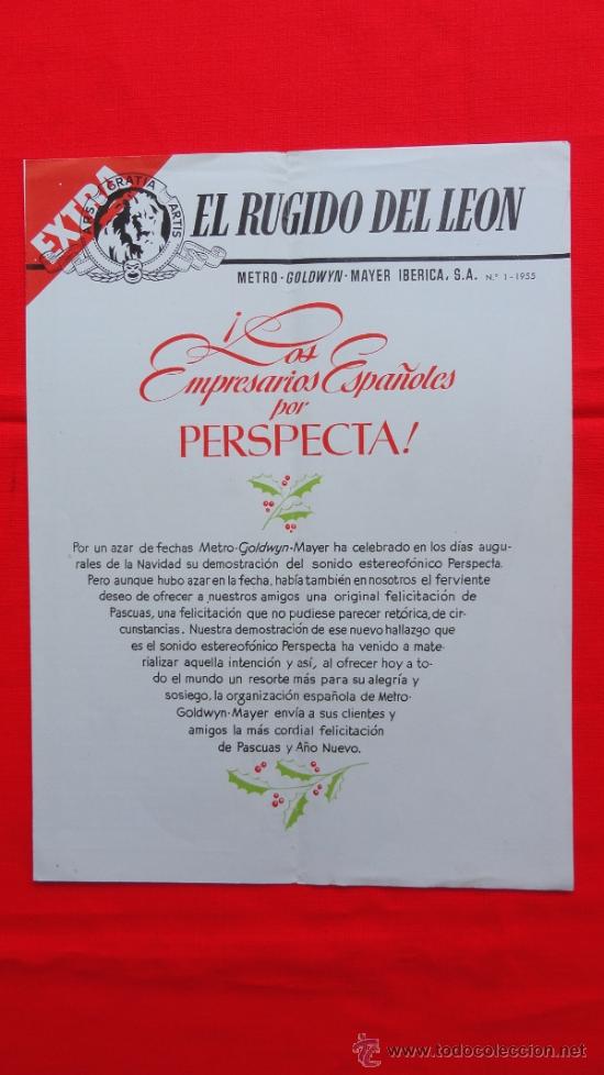 Cine: EL RUGIDO DEL LEON MGM EXTRA NAVIDAD N&ordm; 1 1955, LOS EMPRESARIOS CON PERSPECTA, DOBLE EXCTE. ESTADO
