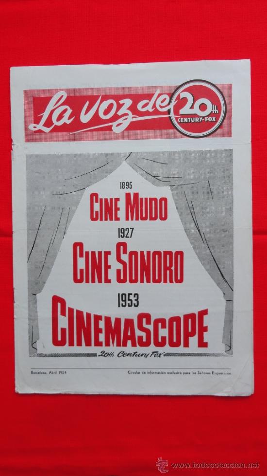 Cine: LA VOZ DE 20TH CENTURY FOX 1954 8 P&Aacute;G. CINE MUDO SONORO, CINEMASCOPE, CIRCULAR INFORMACI&Oacute;N EMPRESA