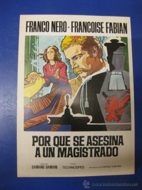 Cine: POR QUE SE ASESINA A UN MAGISTRADO. FRANCO NERO-FRANCOISE FABIAN..GUIA PUBLICITARIA  DOBLE