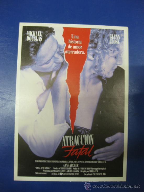 Cin&eacute;ma: ATRACCION FATAL. MICHAEL DOUGLAS-GLENN CLOSE.GUIA PUBLICITARIA DOBLE  DE LA PELICULA.