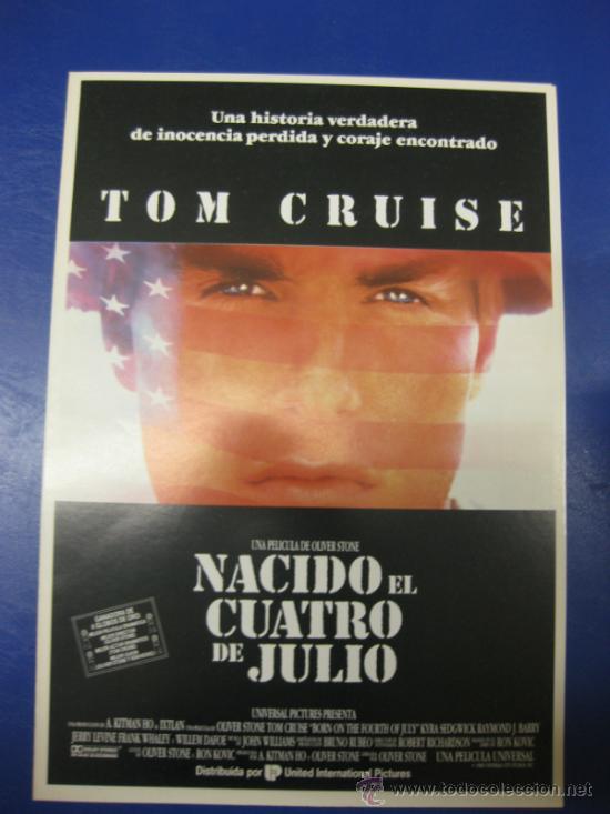 Cin&eacute;ma: NACIDO EL CUATRO DE JULIO. TOM CRUISE. GUIA PUBLICITARIA DE LA PELICULA.