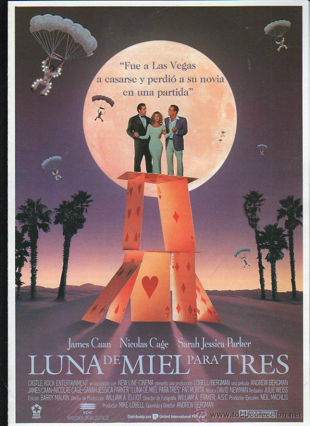 Kino: GUIA PUBLICITARIA DE CINE DE LA PELICULA LUNA DE MIEL PARA TRES. JAMES CAAN, NICOLAS CAGE
