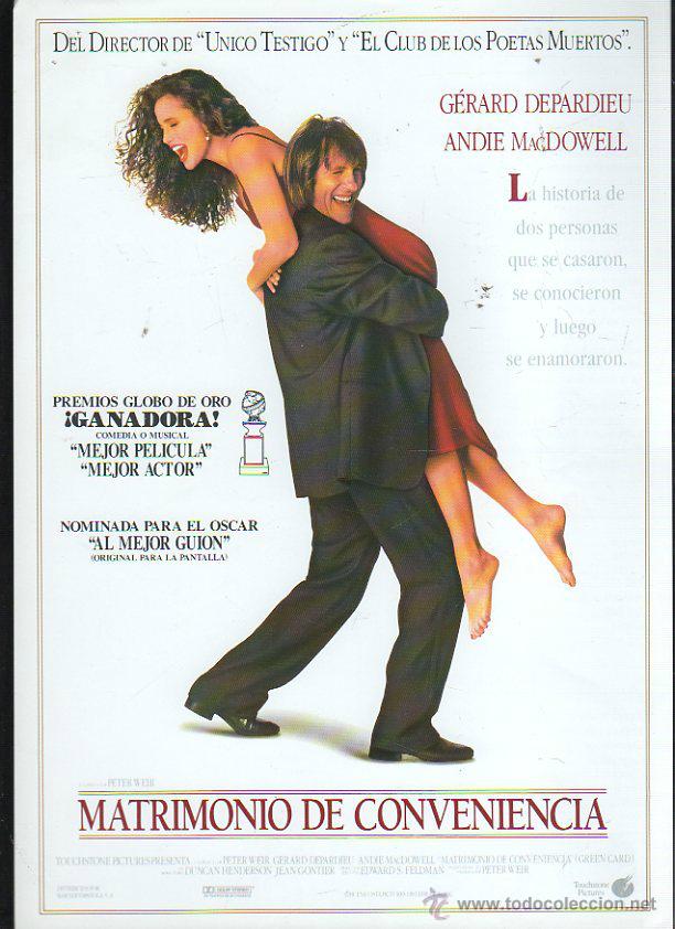 Cinema: GUIA PUBLICITARIA DE CINE DE LA PELICULA MATRIMONIO DE CONVENIENCIA. GERARD DEPARDIEU