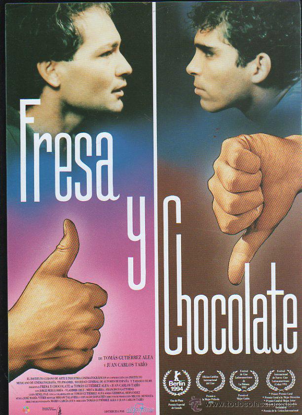 Kino: GUIA PUBLICITARIA DE CINE DE LA PELICULA FRESA Y CHOCOLATE. JORGE PERUGORRIA, VLADIMIR CRUZ