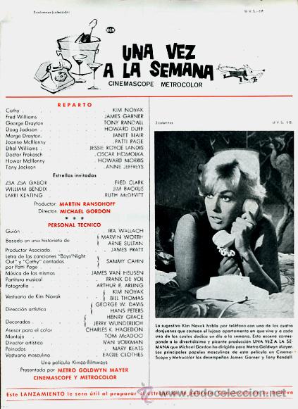 Cine: GUIA CINE, UNA VEZ A LA SEMANA , MGM , TIPO REVISTA , ORIGINAL ,G1299