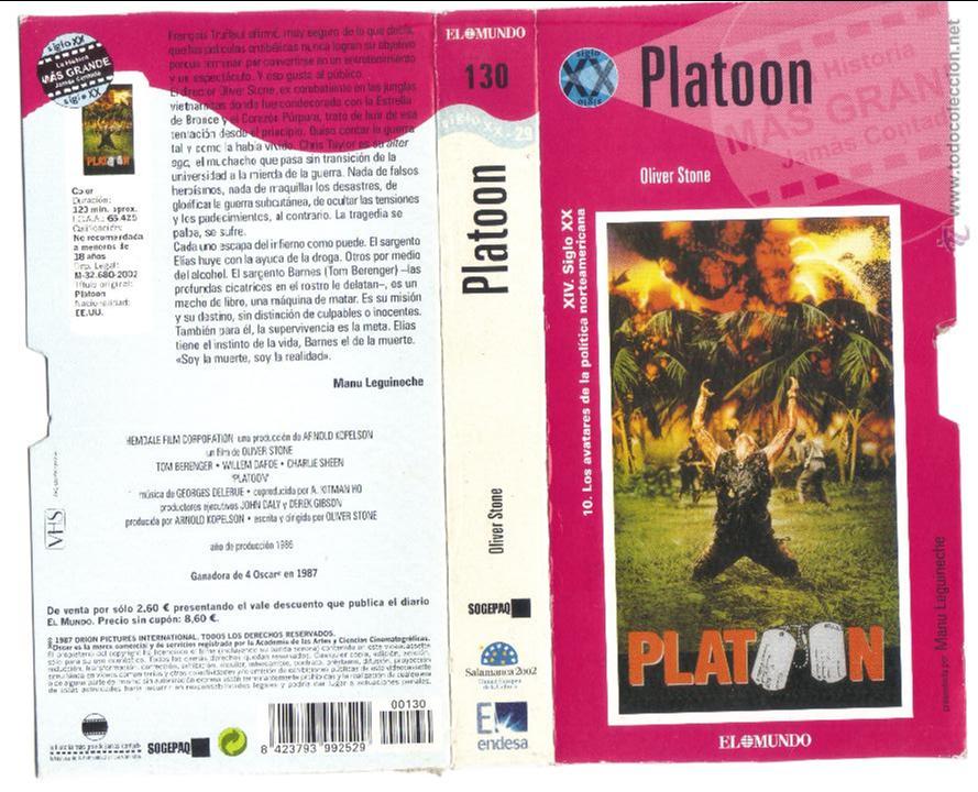 Cine: car&aacute;tula DE VHS - PLATOON - Foto 1