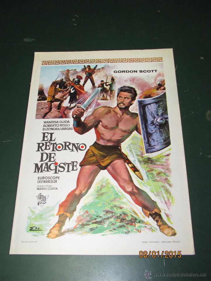 Cine: Antigua Guia Publicitaria Doble de la Pelicula * EL RETORNO DE MACISTE * - A&ntilde;o 1968.