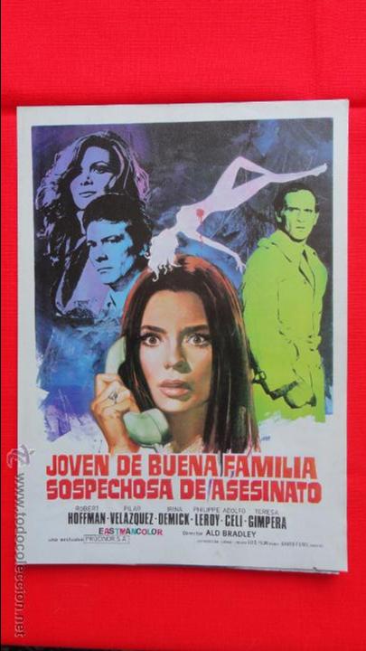 Cine: joven de buena familia sospechosa de asesinato, guia doble, robert hoffman pilar velazquez, 1972