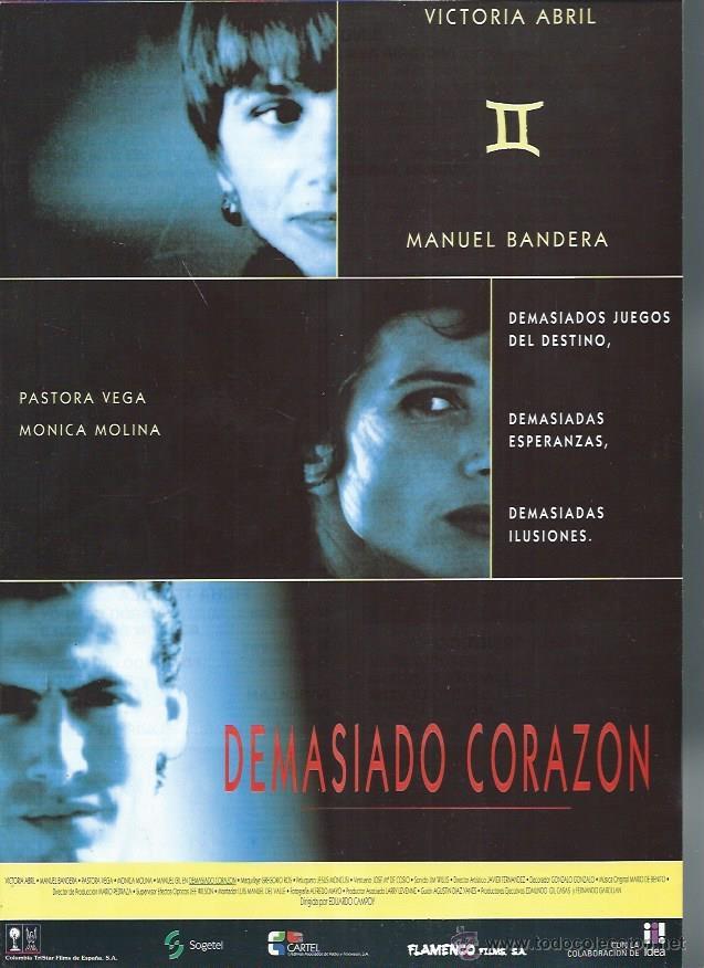 Cinema: GU&Iacute;A PUBLICITARIA DE CINE DEMASIADO CORAZ&Oacute;N, VICTORIA ABRIL MANUEL BANDERA, ORIGINAL, 20 POR 30CM