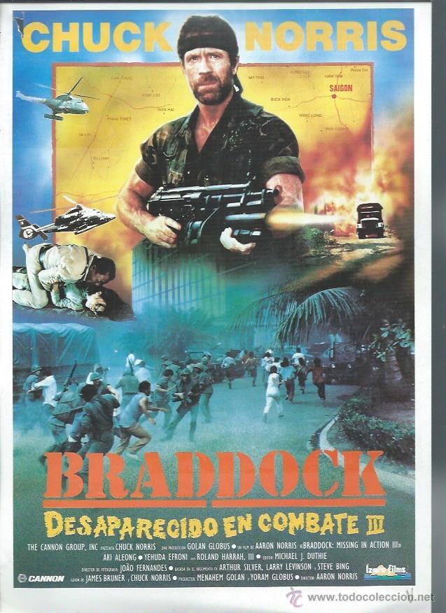 Cin&eacute;ma: GU&Iacute;A PUBLICITARIA DE CINE BRADDOCK DESAPARECIDO EN COMBATE III, ORIGINAL, 20 POR 30CM