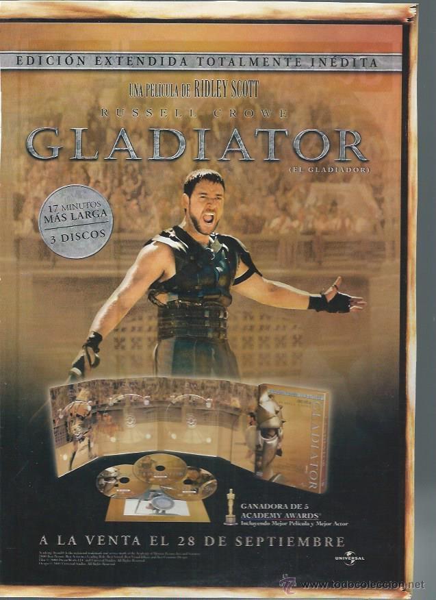 Cinema: GU&Iacute;A PUBLICITARIA DE LA PEL&Iacute;CULA GLADIATOR, ORIGINAL, 20 POR 30CM