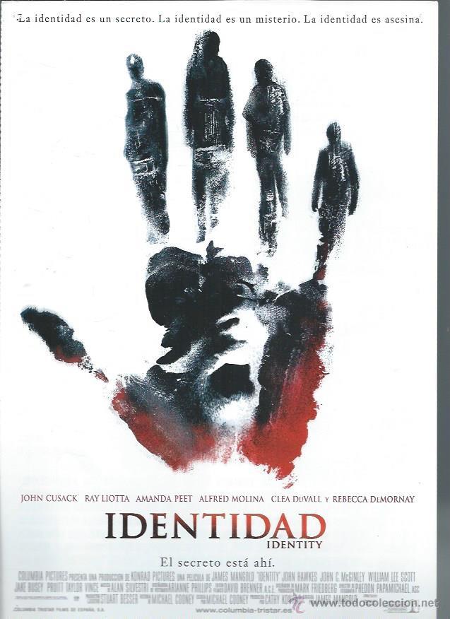 Cinema: GU&Iacute;A PUBLICITARIA DE LA PEL&Iacute;CULA IDENTIDAD, ORIGINAL, 20 POR 30CM