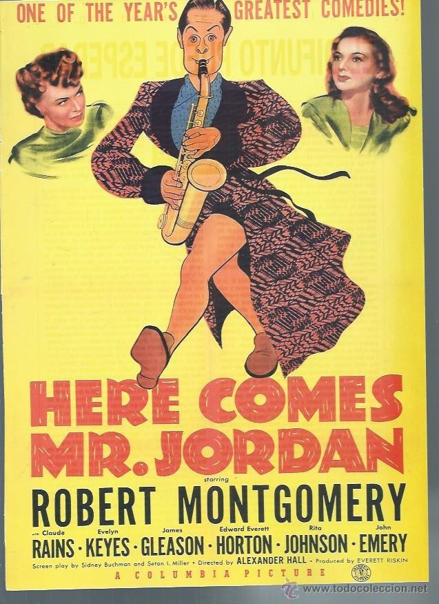 Kino: GU&Iacute;A PUBLICITARIA DE LA PEL&Iacute;CULA HERE COMES MR. JORDAN, ORIGINAL, 20 POR 30CM