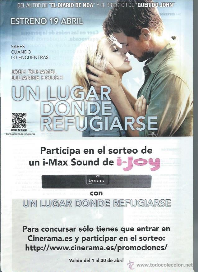Kino: GU&Iacute;A PUBLICITARIA DE LA PEL&Iacute;CULA UN LUGAR DONDE REFUGIARSE, ORIGINAL, 20 POR 30CM