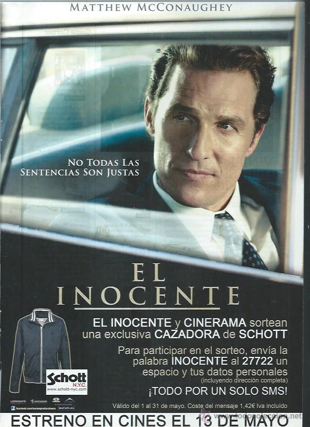 Cinema: GU&Iacute;A PUBLICITARIA DE LA PEL&Iacute;CULA EL INOCENTE, ORIGINAL, 30 POR 20CM